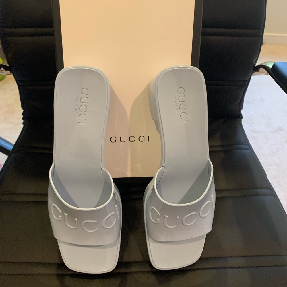 Gucci Light Blue Rubber Slides